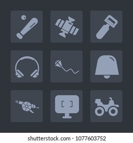 Premium set of fill icons. Such as joy, planet, road, weapon, baseball, satellite, sound, white, science, space, team, screen, music, military, computer, field, league, american, summer, dirt, fun