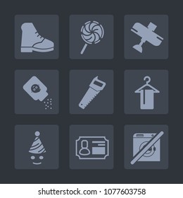 Premium set of fill icons. Such as white, hanger, colorful, card, saw, dont, construction, bottle, id, fly, plane, baby, clothing, sign, identity, dessert, business, black, fun, lollipop, clown, work