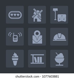 Premium set of fill icons. Such as library, furniture, care, construction, white, ice, sofa, dentist, mouth, windmill, table, hat, wind, tooth, book, healthy, work, mill, sweet, ringing, map, electric