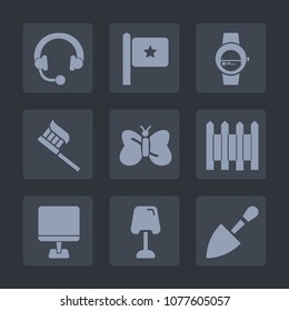 Premium set of fill icons. Such as pc, national, flag, care, protection, clean, country, listen, equipment, nation, america, stereo, laptop, studio, barrier, home, brush, white, gadget, butterfly, usa