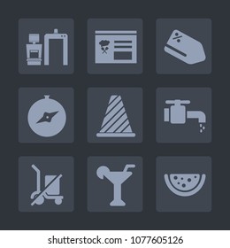 Premium set of fill icons. Such as label, road, tap, send, health, equipment, coupon, scale, drink, martini, gift, travel, menu, map, compass, faucet, street, background, alcohol, shopping, interface