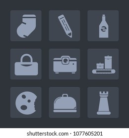 Premium set of fill icons. Such as luggage, fitness, clean, winter, projector, warm, bottle, food, jersey, container, fashion, striped, piece, drink, clothes, office, restaurant, chess, cake, dessert