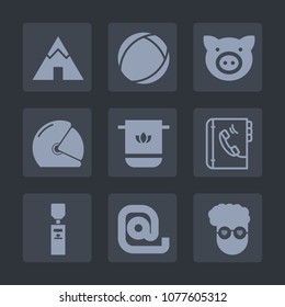 Premium set of fill icons. Such as piglet, phone, background, mail, envelope, bathroom, nature, graphic, liquid, outdoor, biker, swine, ball, motorbike, camp, water, travel, retro, sphere, helmet, pig