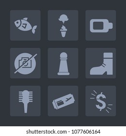 Premium set of fill icons. Such as dessert, care, food, fresh, strategy, usd, fishing, chess, game, energy, flight, ticket, footwear, piece, animal, travel, power, camera, fashion, fish, frozen, milk