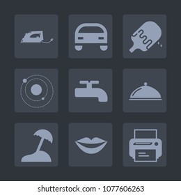 Premium set of fill icons. Such as summer, white, female, cone, vanilla, palm, space, beach, car, transportation, lips, system, teeth, dessert, electric, technology, iron, sea, restaurant, automotive