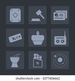 Premium set of fill icons. Such as space, ticket, science, black, sound, equipment, food, chocolate, hammer, poker, dessert, judge, plane, doughnut, cake, gambling, report, business, sweet, lawyer