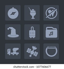 Premium set of fill icons. Such as white, travel, vanilla, navigation, music, tooth, hat, baggage, smart, compass, cone, satellite, sweet, airport, summer, hygiene, cream, circus, east, watch, gadget