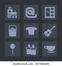 Premium set of fill icons. Such as transport, interior, decoration, coffee, bucket, train, envelope, cup, travel, toy, web, transportation, cabinet, fire, music, candle, map, pin, fashion, message