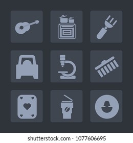 Premium set of fill icons. Such as vehicle, domestic, string, shape, guitar, profile, transportation, play, cup, sound, poker, instrument, research, coffee, restaurant, car, biology, kitchen, knife