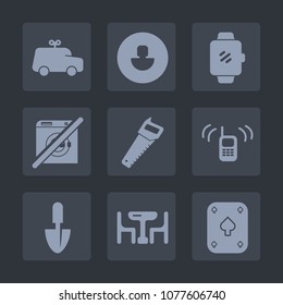 Premium set of fill icons. Such as communication, fun, head, mobile, tool, car, child, call, wash, dinner, family, sign, dont, human, touch, game, display, device, poker, gadget, home, social, saw
