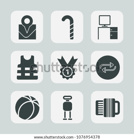 Premium set of fill icons. Such as striped, accordion, vest, office, ball, android, lolly, computer, table, jacket, candy, travel, replacement, sweet, replace, technology, safety, colorful, workplace