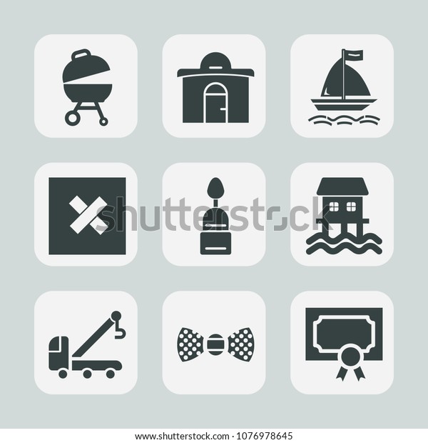 Premium set of fill icons. Such as architecture,\
house, water, sport, extreme, barbecue, car, food, surfing, cake,\
bow, truck, dessert, fire, sweet, city, building, concept, real,\
home, accident, tow