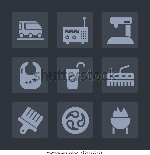 Premium set of fill icons. Such as healthy, media,\
van, vehicle, sewing, white, transport, keyboard, fresh, paint,\
fabric, drawing, needle, japan, train, car, grill, transportation,\
radio, toy, brush