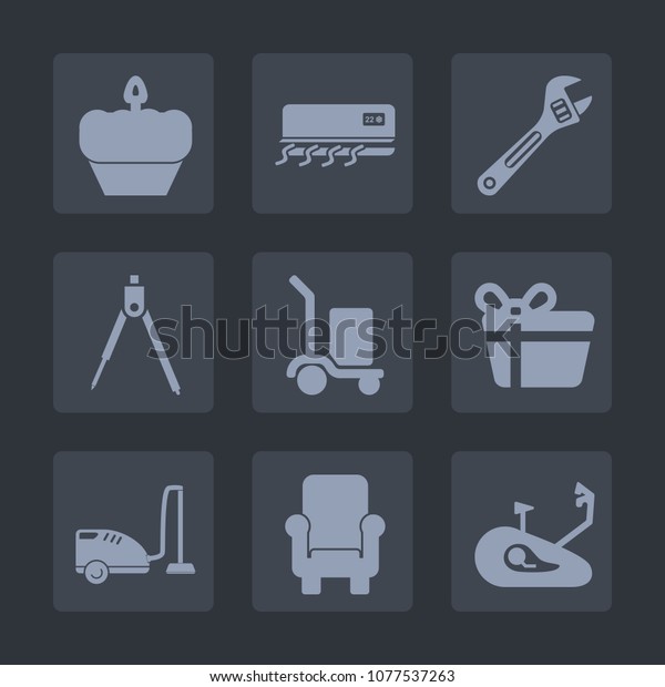 Premium set of fill icons. Such as hammer, delivery,\
chair, cookie, muffin, sweet, doughnut, bike, package, dessert,\
furniture, electric, domestic, wrench, tool, food, air, holiday,\
bicycle, cake, box