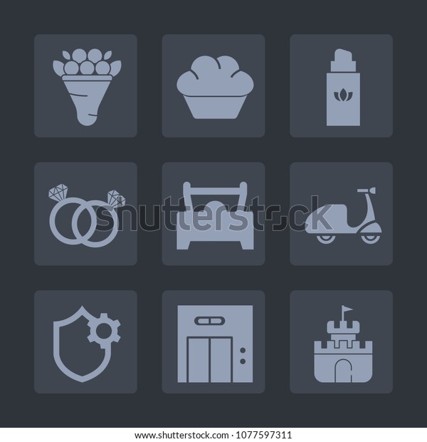 Premium set of fill icons. Such as wedding,\
beautiful, lift, diamond, cookie, blossom, toy, perfume, bicycle,\
modern, engagement, background, entrance, dessert, cake, muffin,\
bouquet, elevator, car