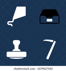 Premium set of fill vector icons. Such as fly, certificate, information, office, kite, mark, archive, construction, childhood, wrench, spanner, happy, storage, fun, work, summer, kid, screwdriver, joy