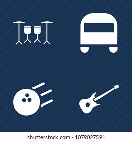 Premium set of fill vector icons. Such as black, sound, concert, beat, stick, electric, percussion, leisure, white, instrument, travel, rhythm, music, alley, bus, hobby, snare, bowl, strike, rock, fun