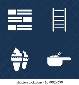 Premium set of fill vector icons. Such as dish, diet, strawberry, healthy, step, summer, dinner, icecream, pot, ice-cream, concept, construction, food, tasty, cone, climb, meat, news, up, white, ice