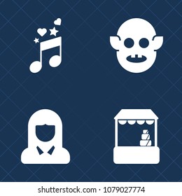 Premium set of fill vector icons. Such as melody, beauty, face, fantasy, science, food, market, ufo, black, grocery, female, supermarket, store, shop, extraterrestrial, fashion, fiction, cart, key