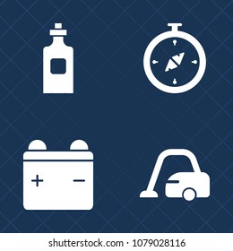 Premium set of fill vector icons. Such as container, direction, beverage, travel, south, cartography, cleaner, glass, housework, electrical, electricity, alcohol, floor, compass, carpet, equipment