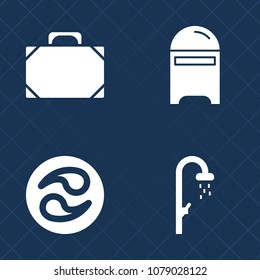 Premium set of fill vector icons. Such as paper, mailbox, traditional, mon, leather, hygiene, white, pattern, luggage, clean, style, bag, communication, japanese, japan, kimono, delivery, open, bath