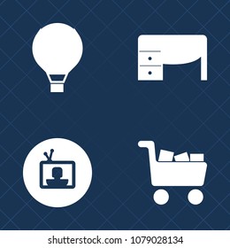 Premium set of fill vector icons. Such as high, workplace, buy, cart, business, desk, keyboard, technology, sign, entertainment, air, space.