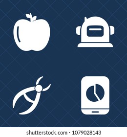 Premium set of fill vector icons. Such as drill, care, mobile, dentistry, cosmonaut, apple, organic, planet, vegetarian, diagram, technology, astronaut, space, sweet, sign, helmet, red, leaf, medical