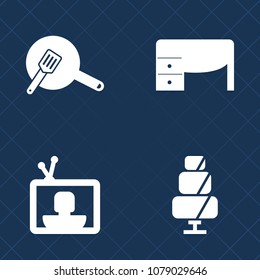 Premium set of fill vector icons. Such as dessert, white, workplace, top, computer, clear, cupcake, notebook, doughnut, cooking, technology, space, video, business, office, sweet, household, cookie
