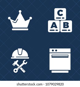 Premium set of fill vector icons. Such as crown, kid, work, helmet, domestic, child, childhood, baby, builder, business, site, little, industry, princess, toy, luxury, oven, burner, stove, kitchen