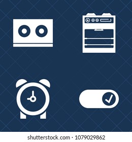 Premium set of fill vector icons. Such as microwave, timer, reminder, stove, sign, alarm, minute, food, casette, audio, object, technology, old, cassette, , entertainment, number, home, oven, circle