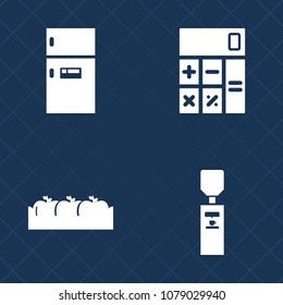 Premium set of fill vector icons. Such as mathematics, liquid, home, freezer, button, appliance, apple, agriculture, object, equipment, education, kitchen, cold, finance, financial, healthy, domestic