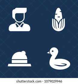 Premium set of fill vector icons. Such as headwear, animal, green, wear, male, fresh, cap, nutrition, sky, people, casual, young, baseball, man, character, corn, boy, flight, yellow, clothing, food