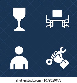 Premium set of fill vector icons. Such as foreman, site, space, construction, bar, champagne, character, computer, boy, young, industry, cocktail, alcohol, office, copy, work, people, top, wineglass