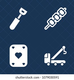 Premium set of fill vector icons. Such as kitchen, auto, black, service, meat, transport, poker, truck, accident, food, vehicle, restaurant, repair, cooking, roasted, grill, sign, shish, play, card