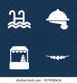 Premium set of fill vector icons. Such as waiter, gift, cafe, store, pool, necklace, jewelry, plate, commerce, lunch, woman, consumer, sea, gem, luxury, summer, cart, fresh, grocery, service, catering