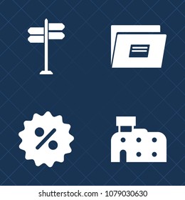 Premium set of fill vector icons. Such as paper, hotel, urban, building, tag, price, sale, location, street, file, way, traffic, direction, city, page, web, office, sign, background, discount, arrow