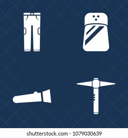 Premium set of fill vector icons. Such as light, ingredient, lantern, restaurant, cuisine, denim, tool, spotlight, hammer, flashlight, repair, pepper, cooking, trousers, pants, object, work, clothing