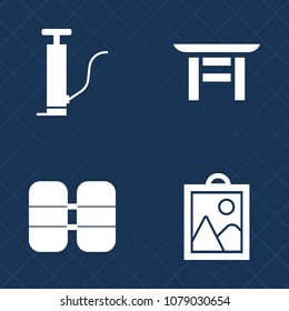Premium set of fill vector icons. Such as oil, water, white, gate, landmark, image, religion, diver, oxygen, valve, shinto, regulator, gear, photo, diesel, fuel, petrol, station, sign, tank, air, gas