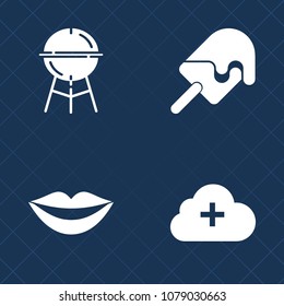 Premium set of fill vector icons. Such as grill, barbecue, flavor, sweet, beauty, internet, grilled, chocolate, girl, picnic, woman, cooking, fire, meal, teeth, technology, cone, dessert, bbq, ice