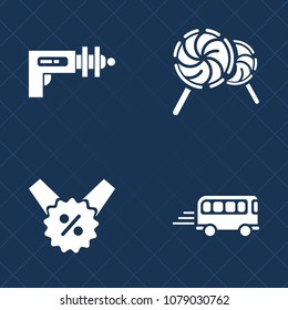 Premium set of fill vector icons. Such as speed, science, pistol, road, lollipop, transport, shop, dessert, color, travel, sweet, price, space, weapon, percent, laser, urban, unhealthy, sugar, street