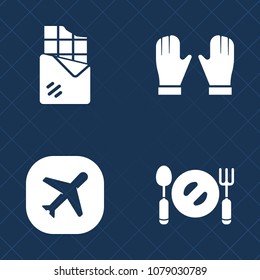 Premium set of fill vector icons. Such as white, hand, food, equipment, glove, brown, safety, kitchen, air, chocolate, gourmet, candy, flight, protection, dessert, tasty, table, travel, transportation