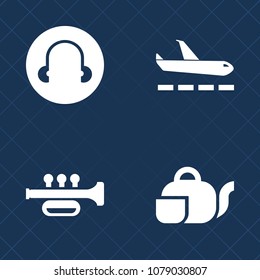 Premium set of fill vector icons. Such as chinese, sound, airplane, tea, baggage, teapot, horn, departure, black, drink, pot, japanese, white, airport, transportation, concert, musical, sign, asian