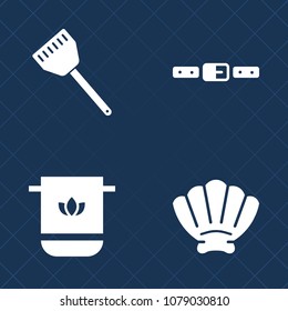 Premium set of fill vector icons. Such as cooking, domestic, knife, black, soft, cotton, seashell, textile, towel, dry, car, buckle, texture, care, nature, pot, pan, cloth, natural, mollusk, bathroom