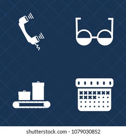 Premium set of fill vector icons. Such as time, month, transportation, support, suitcase, vision, eye, telephone, bag, event, internet, plan, modern, technology, date, travel, mobile, phone, timetable