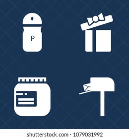 Premium set of fill vector icons. Such as salt, spice, cuisine, box, christmas, sweet, letter, fresh, homemade, surprise, present, kitchen, black, decoration, post, bow, container, jar, pepper, gift