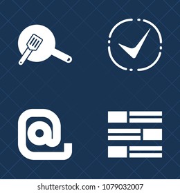 Premium set of fill vector icons. Such as computer, check, correct, food, kitchen, website, bright, news, envelope, mark, email, household, letter, communication, pot, newspaper, shape, top, ok, mail