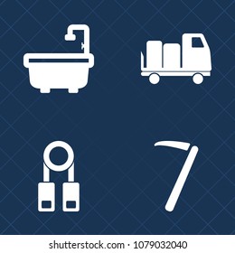 Premium set of fill vector icons. Such as wrench, toolbox, truck, presentation, shipping, pictogram, hygiene, work, cargo, construction, study, school, room, spanner, transport, toilet, hammer, sign