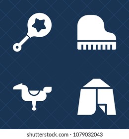 Premium set of fill vector icons. Such as happy, fun, recreation, concert, landscape, leisure, childhood, newborn, graphic, shake, ride, horse, girl, music, baby, hiking, infant, green, keyboard, camp