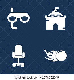 Premium set of fill vector icons. Such as old, medieval, snorkel, summer, furniture, building, dive, underwater, tower, space, sport, modern, seat, comet, armchair, architecture, silhouette, vacation