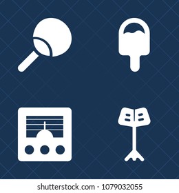 Premium set of fill vector icons. Such as icecream, network, ball, mobile, wireless, musical, ping, cream, antenna, ice, sport, white, technology, music, internet, game, broadcast, racket, classical